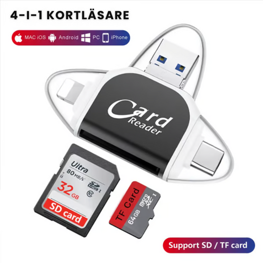SyncMate™ | Multiport 4-i-1 Universell SD/TF Kortläsare